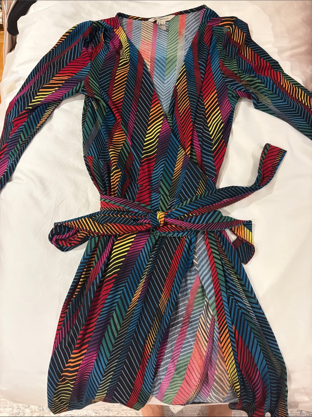 BCBGeneration Long Sleeve Multicolor Diagonal Stripe Wrap Dress